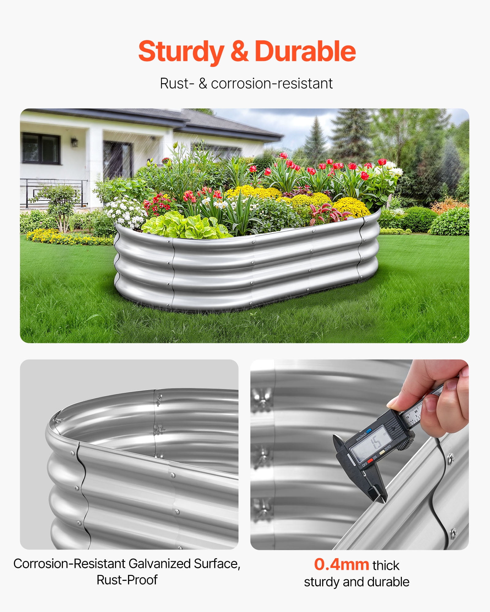 VEVOR Metal Raised Garden Bed, 4 x 2 x 1 ft Oval Outdoor Galvanized Planter Garden Box, Open Bottom Design, Large Planter Raised Bed for Growing Vegetables, Flowers, and Succulents, Galvanized Color