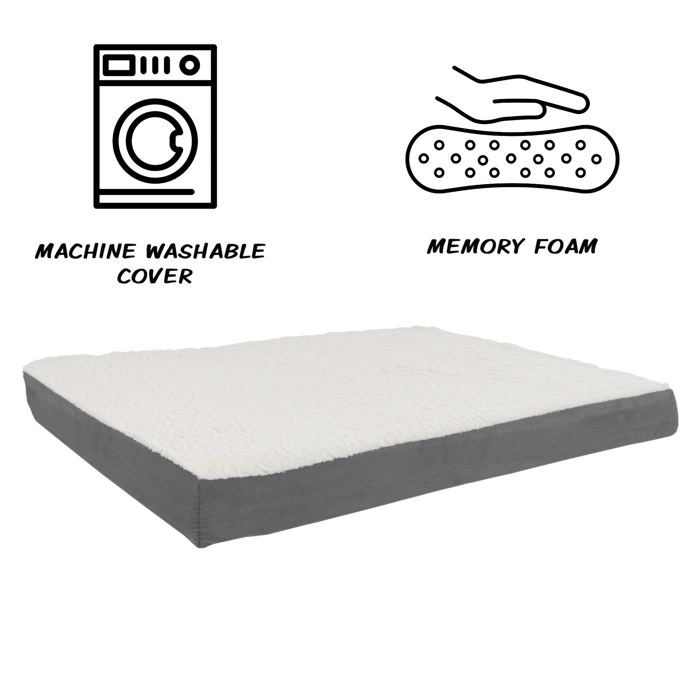 Orthopedic Dog Bed - 2-Layer 36x27-Inch Memory Foam Pet Mattress with Machine-Washable Sherpa Cover for Large Dogs up to 65lbs by PETMAKER (Gray) - image 3 of 7