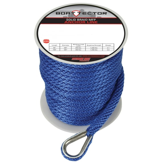 Extreme Max 3006.3478 BoatTector Solid Braid MFP Anchor Line with Thimble - 1/2" x 100', Royal Blue