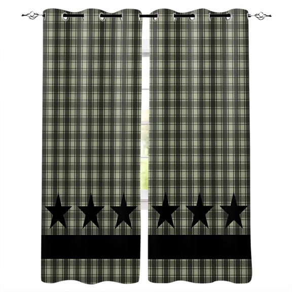 Sage Green Black Plaid Blackout Curtains 84 Inches Long, Vintage Star Buffalo Check Rustic Thermal Insulated Black Out Curtains, Darkening Window Curtain for Bedroom Living Room 42"x84" 2 Panels