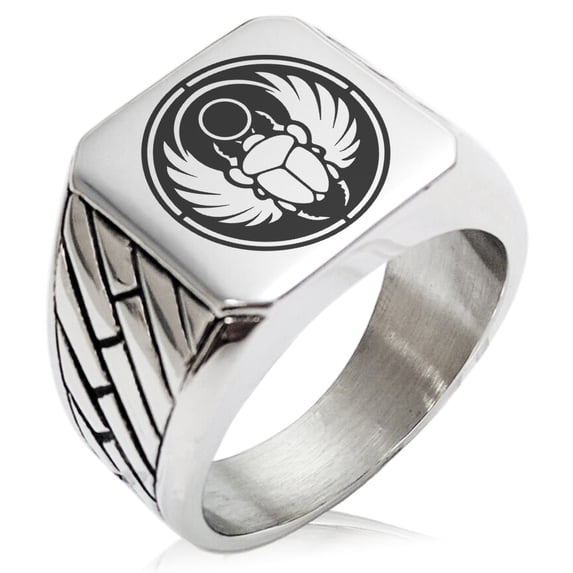 Stainless Steel Scarab Beetle Sun Ring Geometric Pattern Biker Style Polished Ring