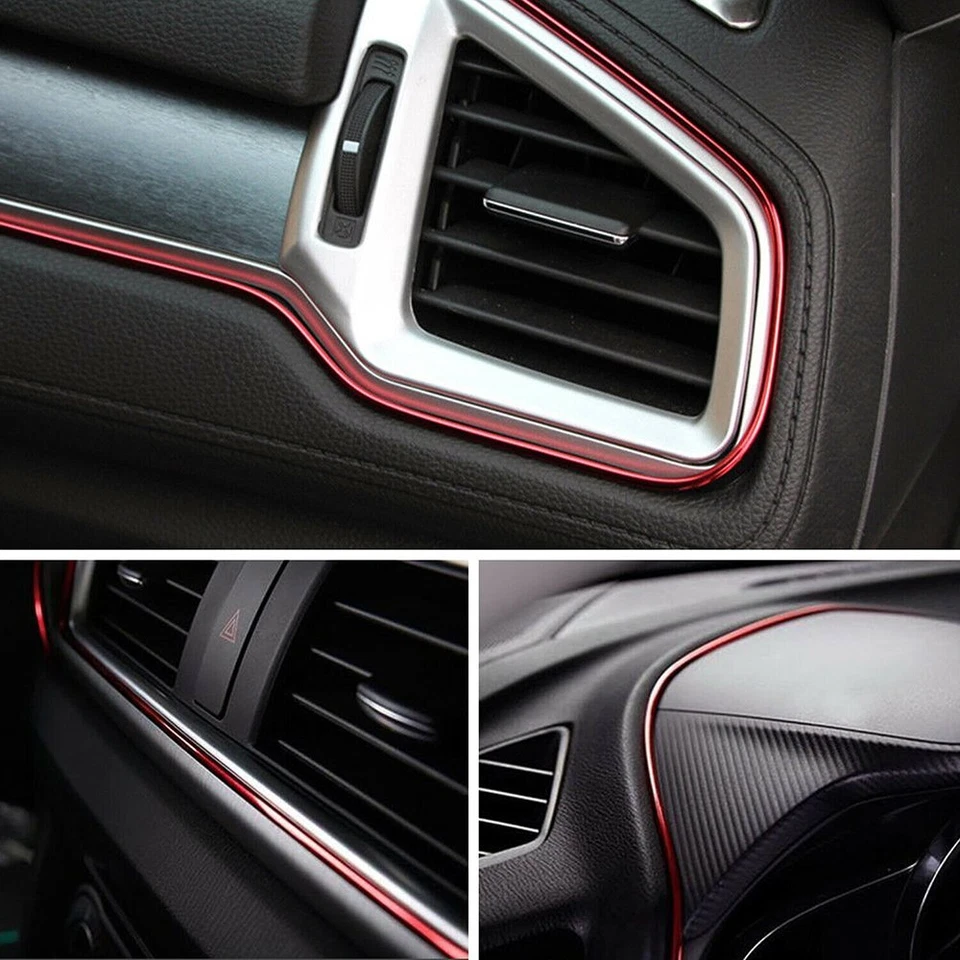 16Ft Car Interior Door Gap Edge Line Molding Trim Strip Decorate Red Accessories