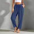 thumbnail image 2 of Besolor Women's Cotton Linen Pants Summer Casual Lace Drawstring Elastic Waist Cropped Trouser with Pockets, 2 of 7