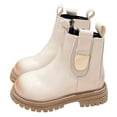 thumbnail image 4 of Linfrsh Toddler Boots Kids Work Boots Boys Girls Side Zipper Lace Up Work Boots Combat Boots for Toddler Girl Beige,13, 4 of 6