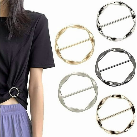 5PCS Silk Scarf Ring Clip Clothing Ring Set for Women Scarves Clasp Shirt Tie Clips Gold Black Silver Round Circle Clip Zinc Alloy 5 Styles