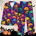 thumbnail image 5 of Hvot&aat Ladies' Casual Halloween Long Sleeve Lapel Trousers Sets Ghost/Pumpkin/Bat Print Sleepwear, 5 of 5