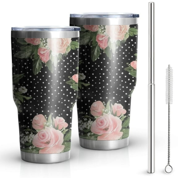 30oz Pioneer Flower Tumblers Stainless Steel Tumbler with Lid and Straw,Vacuum Insulated Double Wall Travel Tumbler Cups Mug with Cleaning Brush for Coffee,Tea