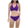thumbnail image 4 of Frostluinai Halter Bikini Swimsuits Women V Neck Wrap Backless Two Piece Bathing Suits Solid Color Low Rise Swimwear Fashion Summer Beachwear, 4 of 8