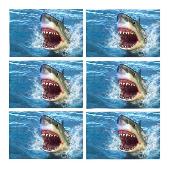 YUSDECOR White Shark Jumping Out of Water with Its Open Mouth Placemats Table Mats for Dining Room Kitchen Table Decoration 12x18 inch,Set of 6