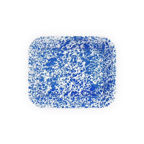 Enamelware Large Open Roaster, 13 x 10 inches, Blue/White Splatter