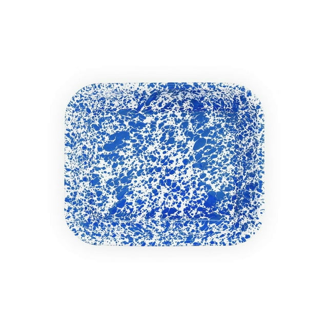 Enamelware Grand Rôtissoire Ouvert, 13 x 10 Pouces, Éclaboussures Bleu/blanc