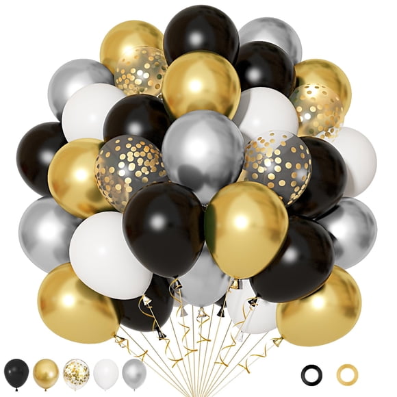 Set de globos Ouddy Party negro y dorado, 72 piezas