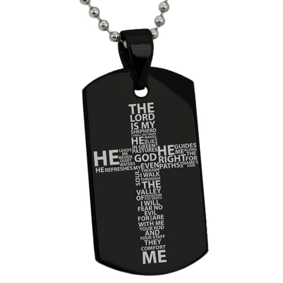 Tioneer Stainless Steel The Lord is My Shepherd Psalm 23:1-4 Engraved Dog Tag Pendant Necklace