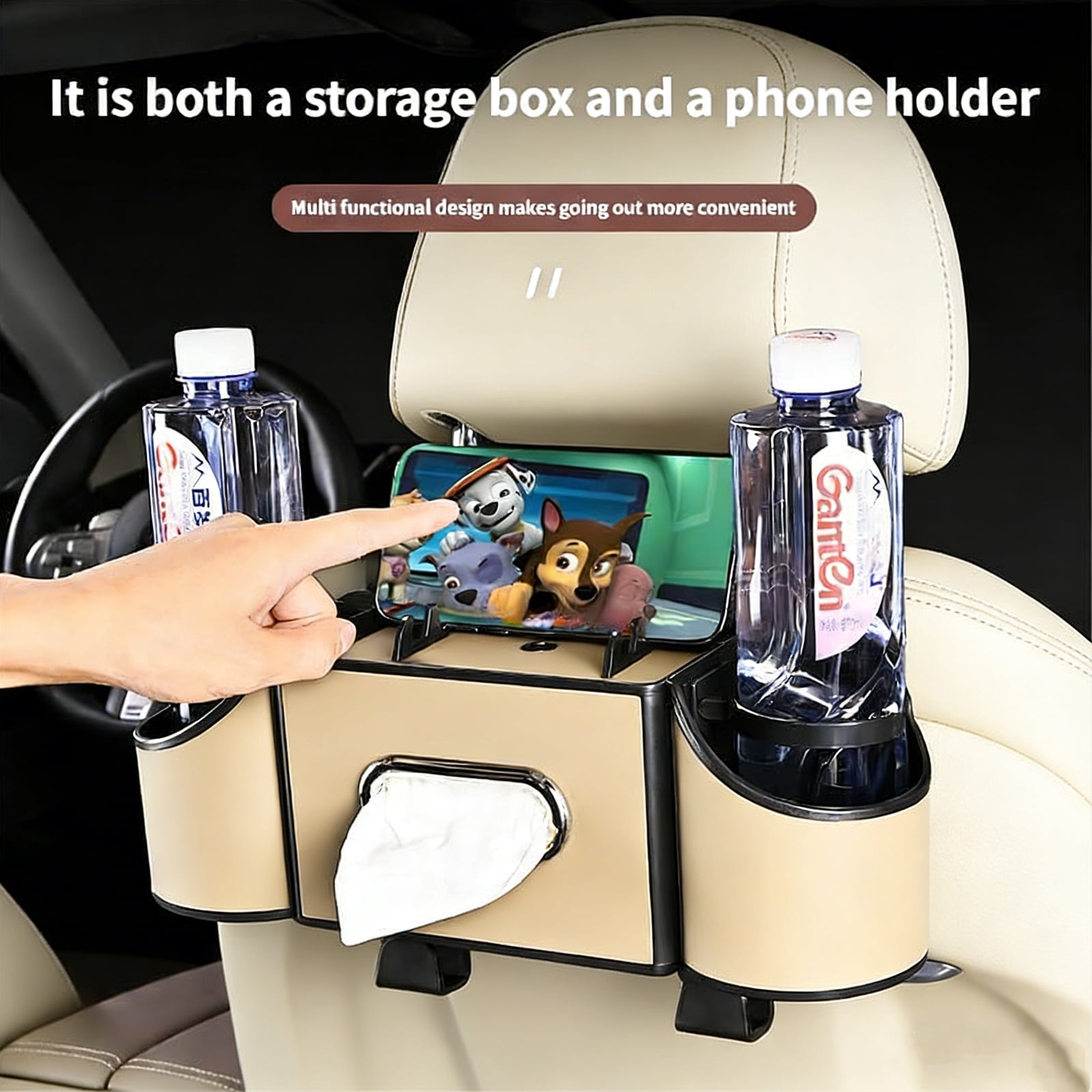4-in-1 Back Seat Car Organizer with Multi-Pocket Storage & Cup Holders, Universal Fit Backseat Organizer for Travel & Daily Use, Meter