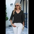 thumbnail image 3 of Blusas Casuales Elegantes para Mujer, con Mangas 3/4, Cuello en V y Volantes, Color Negro, Talla M, 3 of 5