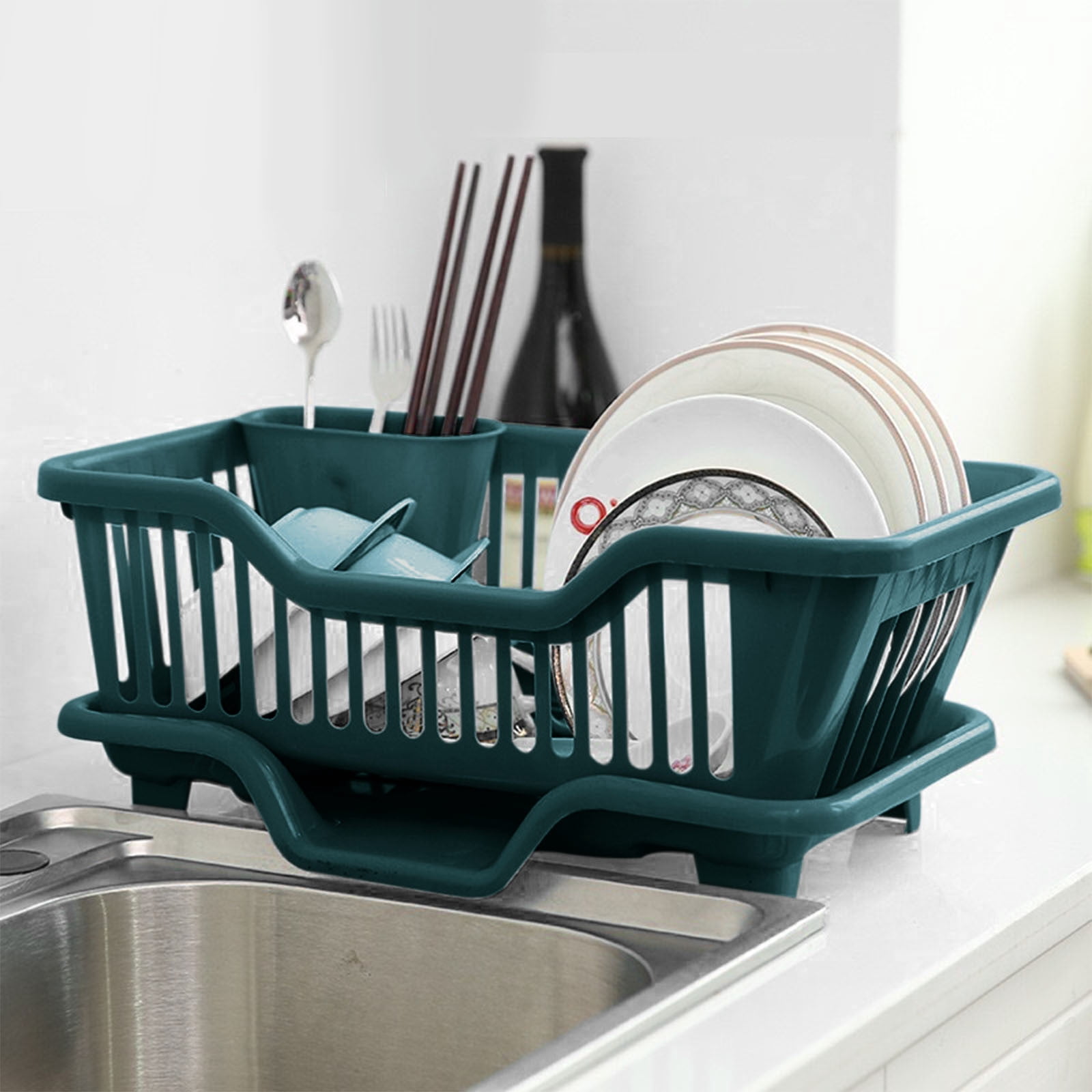 Kitchen Sink Storage Rack, Dish Drying Rack with Bowl Organizer and Chopstick Holder, Compact Space-Saving Design for Easy Countertop Organization