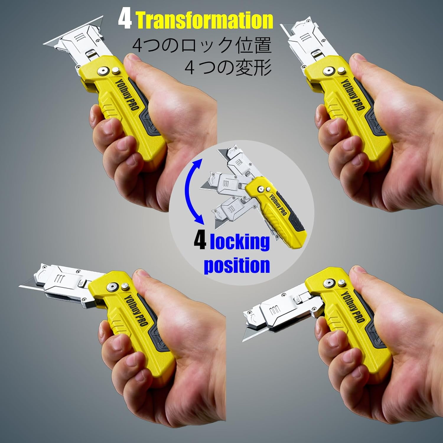 Foldable Utility Knife with Scraper Function, Holds 2 Replacement Blades, Zinc Alloy Body, 2 Replacement Blade