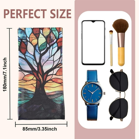 Tree of Life Soft Glasses Case Painted Glass Squeeze Top Eyeglass Case Travel PU Leather Sunglass Case Portable Sunglasses Pouch