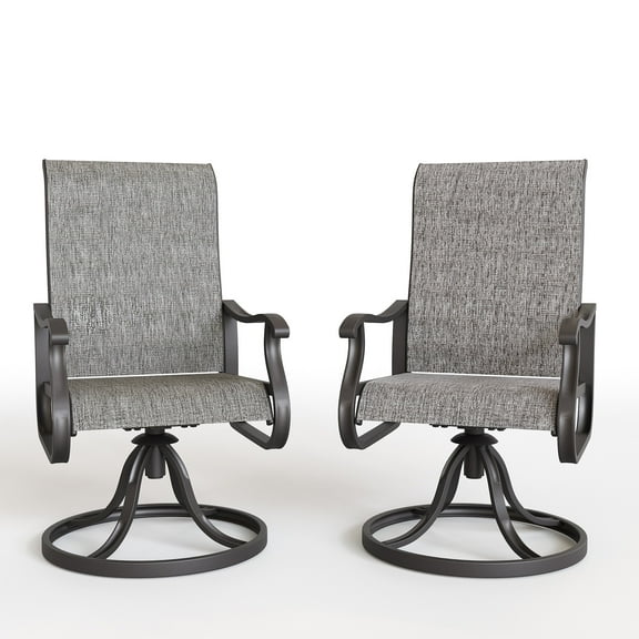 ELPOSUN Patio Swivel Chairs Set of 2, Outdoor Dining Chairs High Back All Weather Breathable Textilene with Metal Rocking Frame for Lawn Garden Backyard Deck, Dark Gray