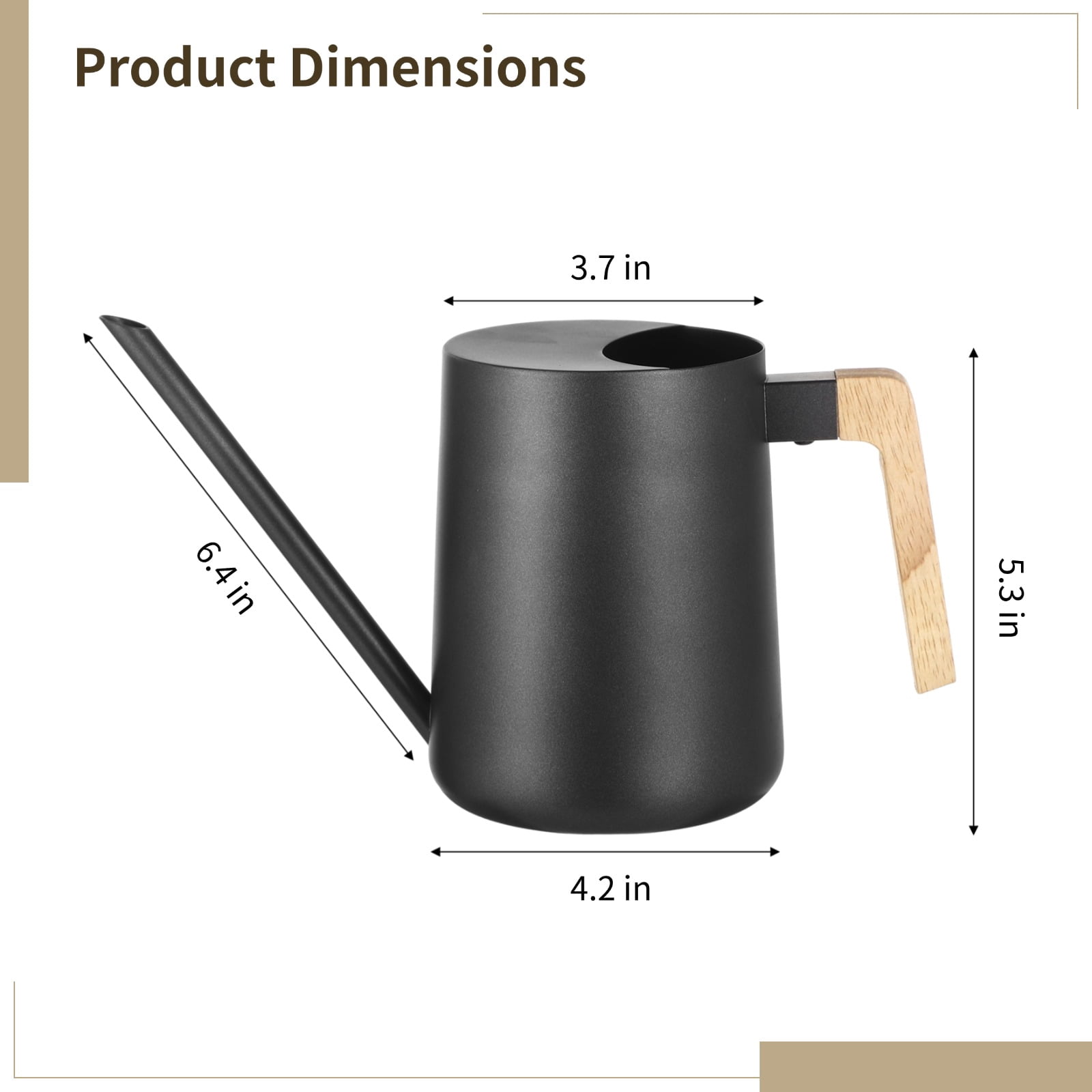 35 oz Small Watering Can for Indoor Plants – Long Spout Black Metal Plant Can with Wooden Handle, Rust-Resistant, Modern Minimalist Design for Houseplants, Desk Plants & Hanging Plants