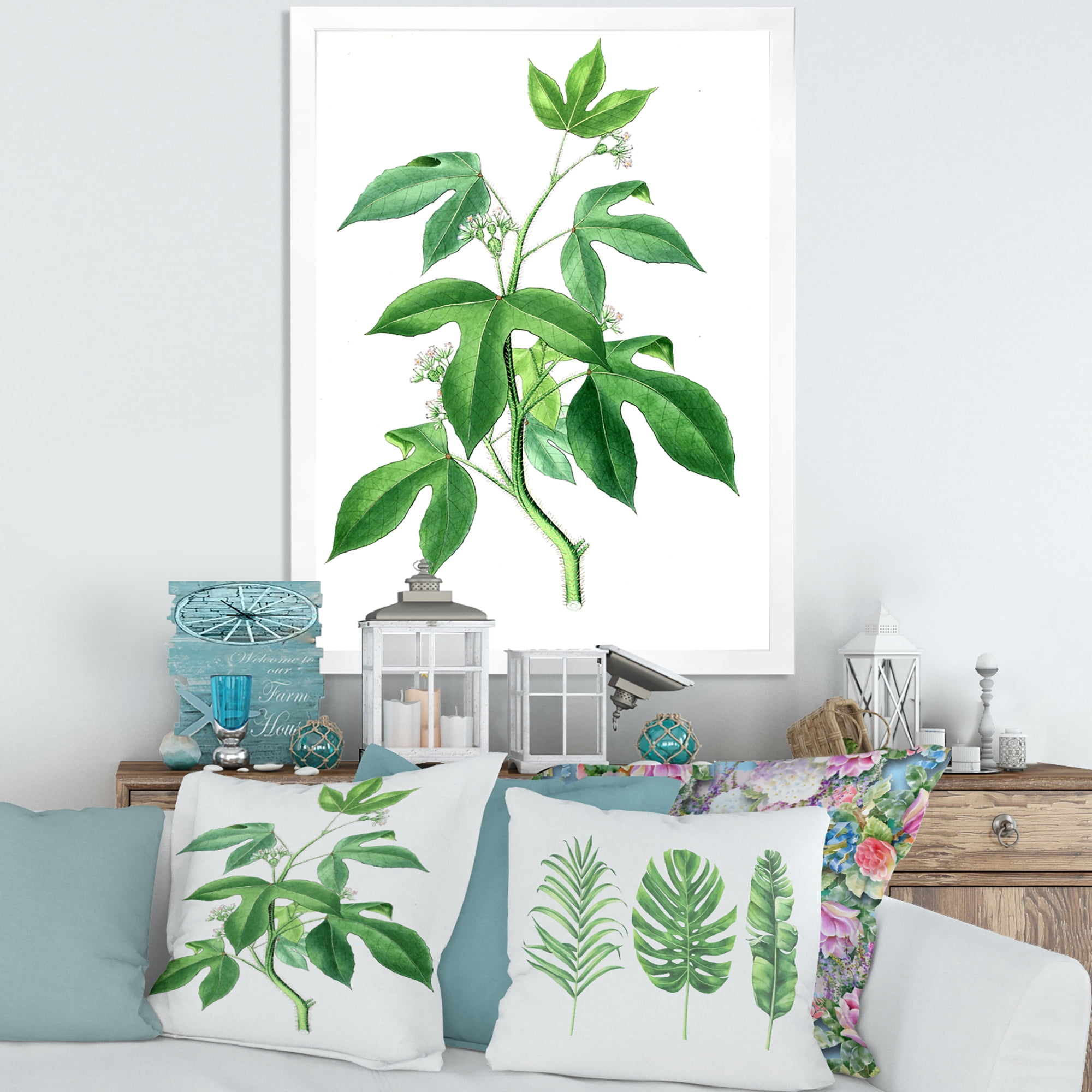 Designart 'Ancient Green Leaves Plants V' Traditional Framed Art Print