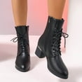 thumbnail image 6 of Xfvqtps Ankle Boots for Women with Side Zipper Chunky Heel Lace up Boots Round Toe Faux Leather Comfortable High Heel Casual Winter Fashion Boots Black, 6 of 7