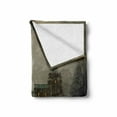 thumbnail image 2 of Gothic Soft Flannel Fleece Throw Blanket, Old Village and Graves with Medieval Castle and Full Moon Birds Fog Horror Art, Cozy Plush for Indoor and Outdoor Use, 50" x 70", Beige Green, by Ambesonne, 2 of 6