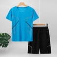 thumbnail image 2 of Xudanell Boys Athletic Shorts Set 2 Piece Summer Clothes Outfit with Graphic Tee Boys Basketball Shorts for Active Kids Casual Sports Suit (Blue, 12-13 Years), 2 of 4