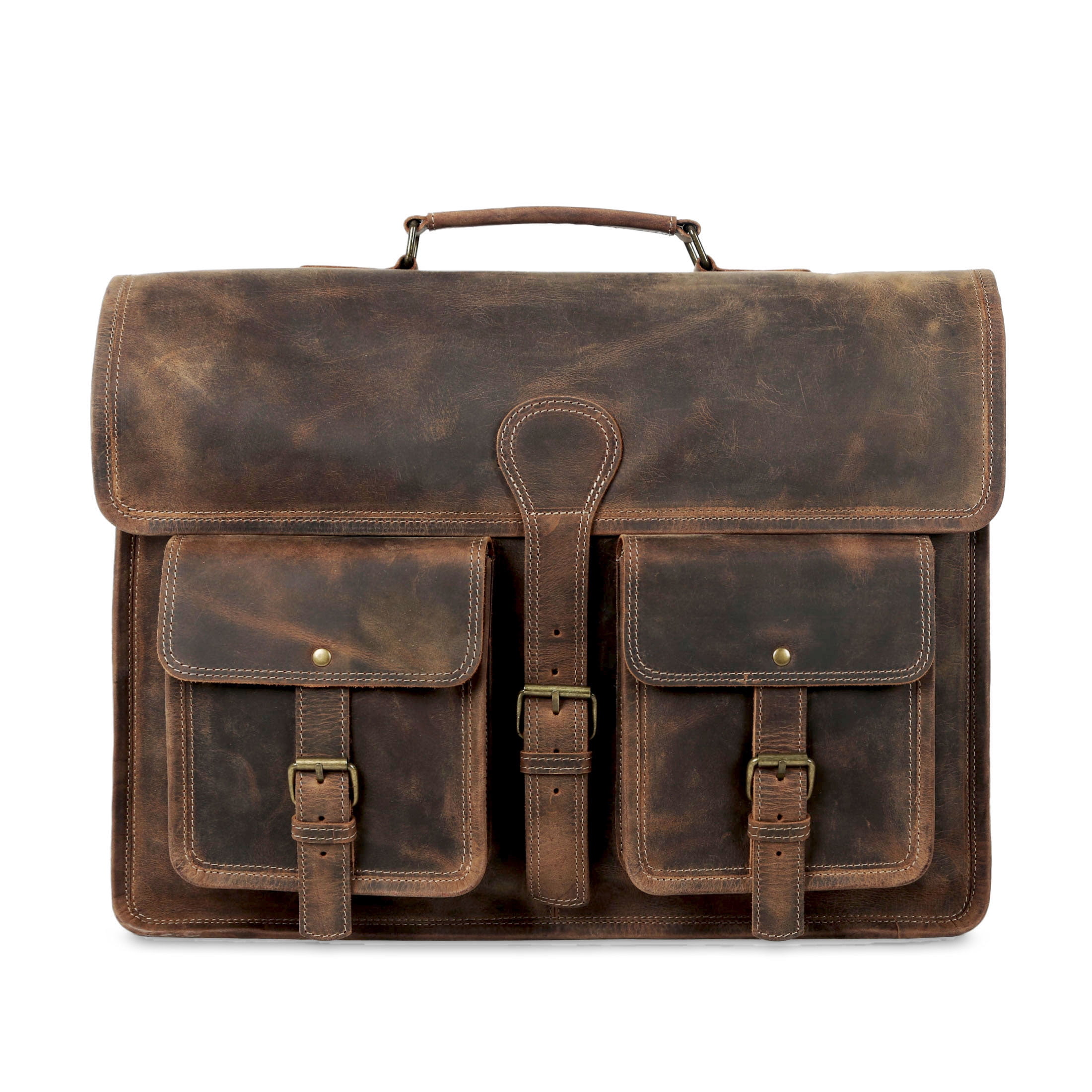 18-Inch Leather Laptop Messenger Bag for Men & Women – Vintage Office Briefcase Satchel with Shoulder Strap for Work & Travel