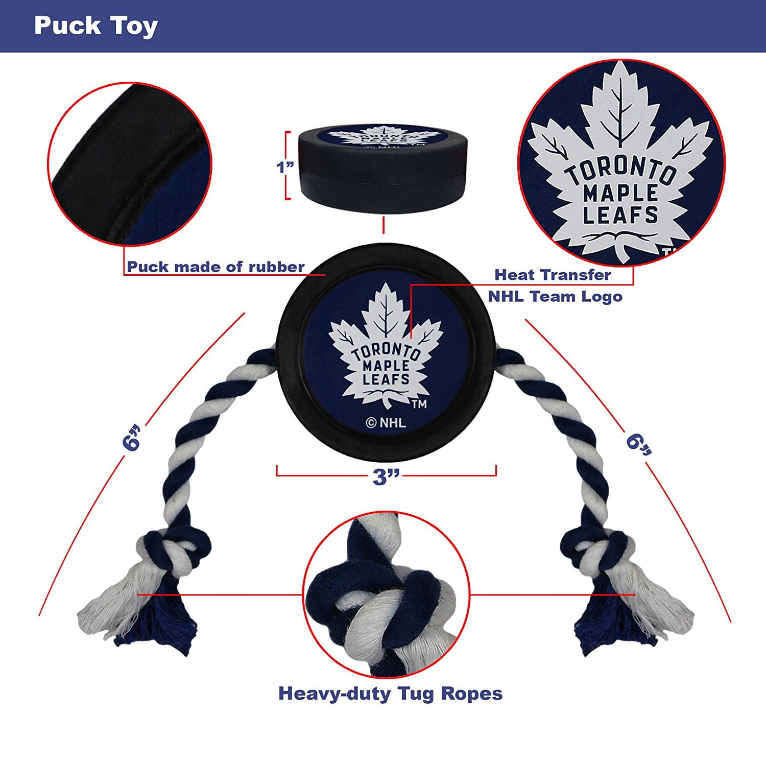 Pets First NHL Toronto Maple Leafs Hockey Puck Toy - Heavy-Duty Durable Rubber Dog Toy