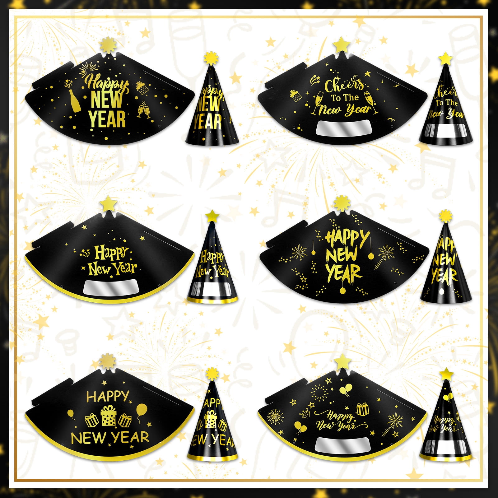 Tumao New Years Eve Decorations 2026 Party Accessories, New Year Party Hats, Headbands, Bead Necklace, Balloon, Partyy Blowouts for Black Gold New Years Eve Decorations 2026, NYE Decorations