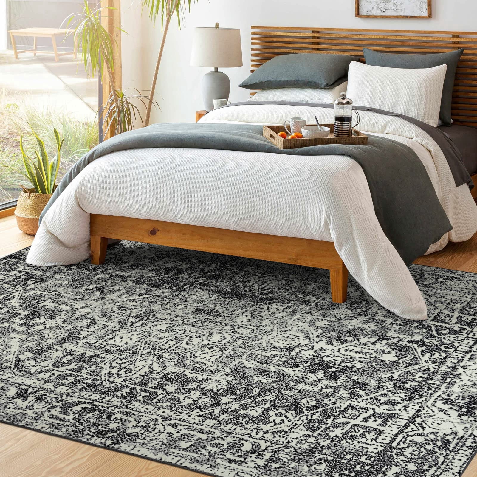 Wonnitar Washable Rug, Vintage 5x7 Rug Runner for Hallways Non-Slip, Traditional Non-Shedding Entryway Mat Soft Carpet for Bathroom Foyer Bedroom