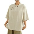 thumbnail image 1 of Camisas de Manga Corta para las Mujeres Blusas de Cuello Redondo con Botones Casuales, Camisa de Verano de Moda para Diarios Y Fiestas, 1 of 4