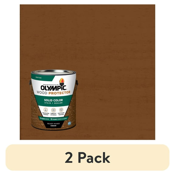 (2 pack) Olympic Wood Protector Cedar Solid Exterior Wood Stain and Sealer, 1 Gallon