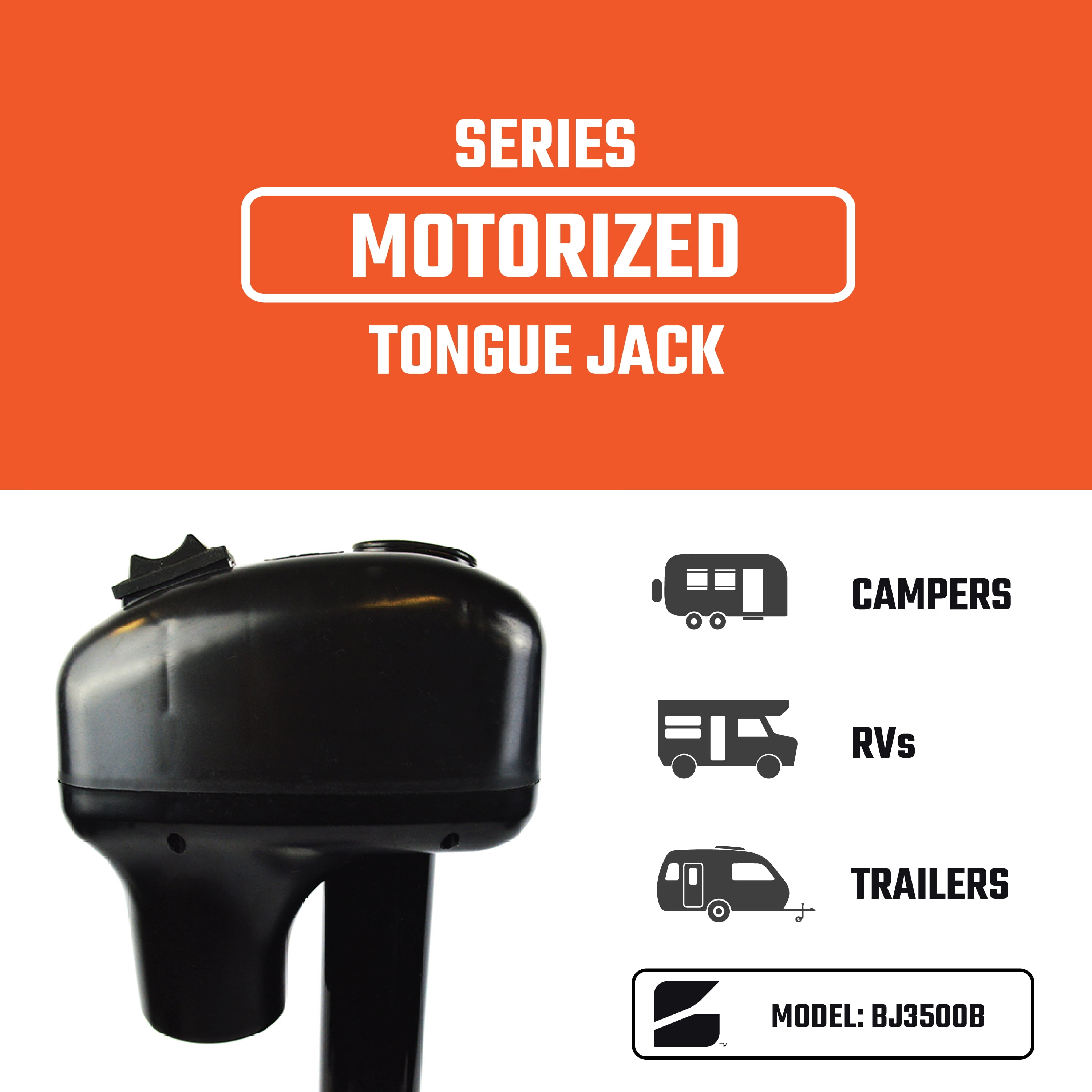 Bastion Electric Tongue Jack, 3500lb Capacity, 12V, Front Light, Compatible with Trailers, Campers, Boats