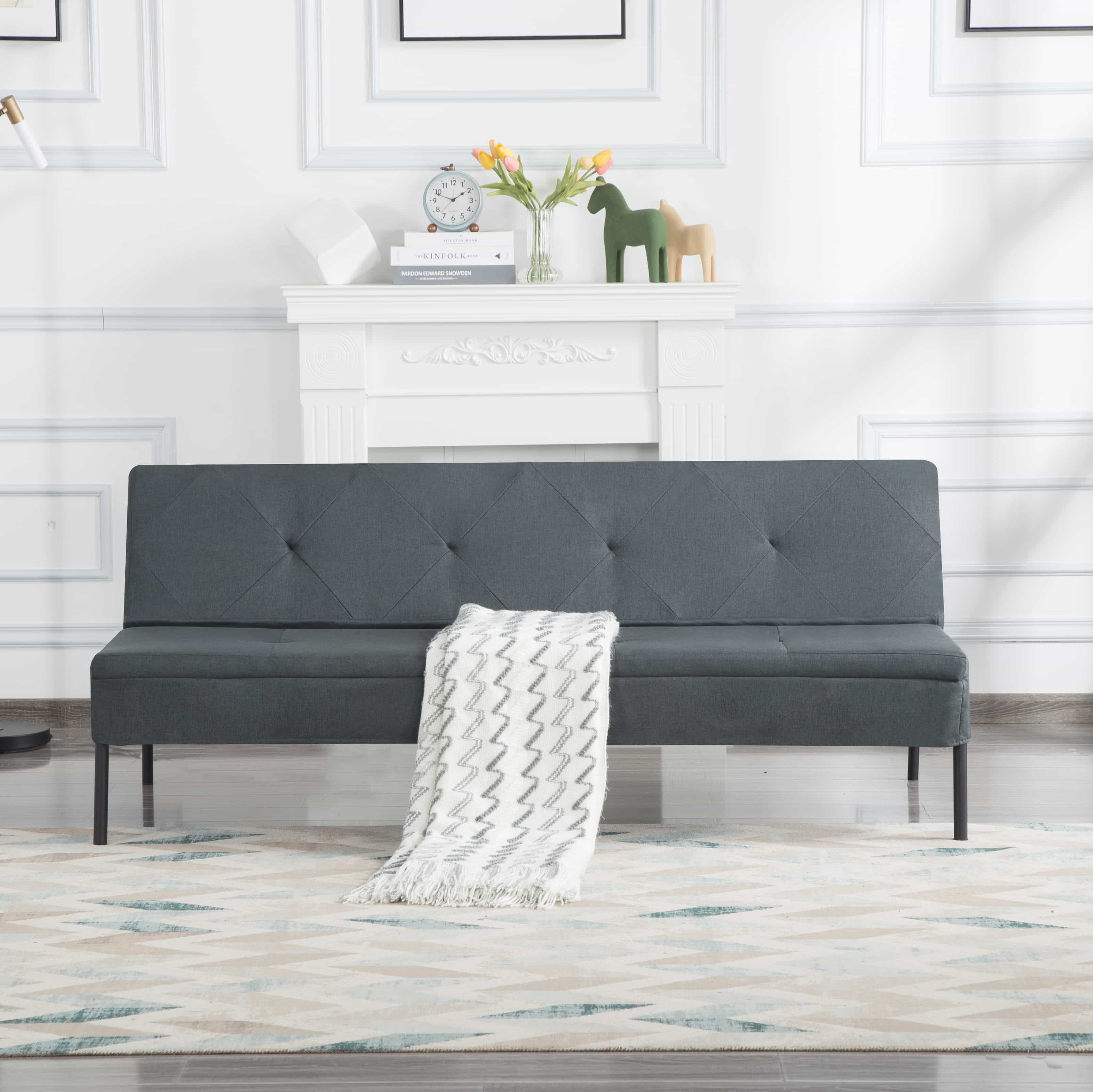 BSHTI 63 inch Futon Sofa Bed,Polyester Fabric Futon Sleeper Sofa with Upholstered for Livingroom,Dark Gray