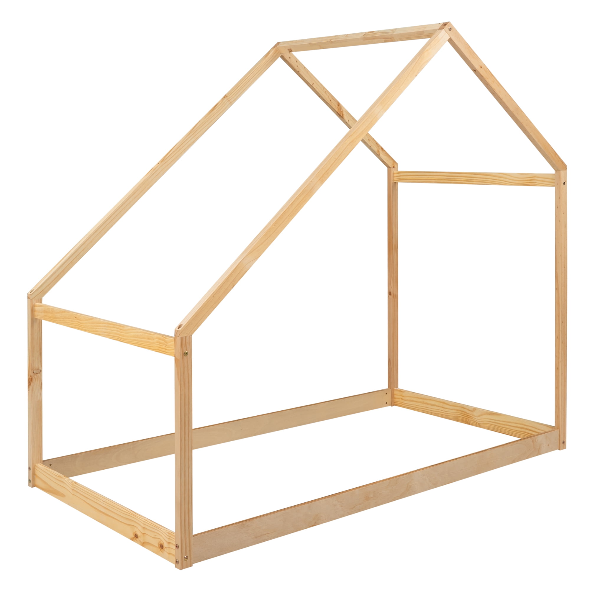Gewnee Wood House Bed,Twin Size Montessori Wood Bed Frame with Roof for Kids Toddlers,Natural