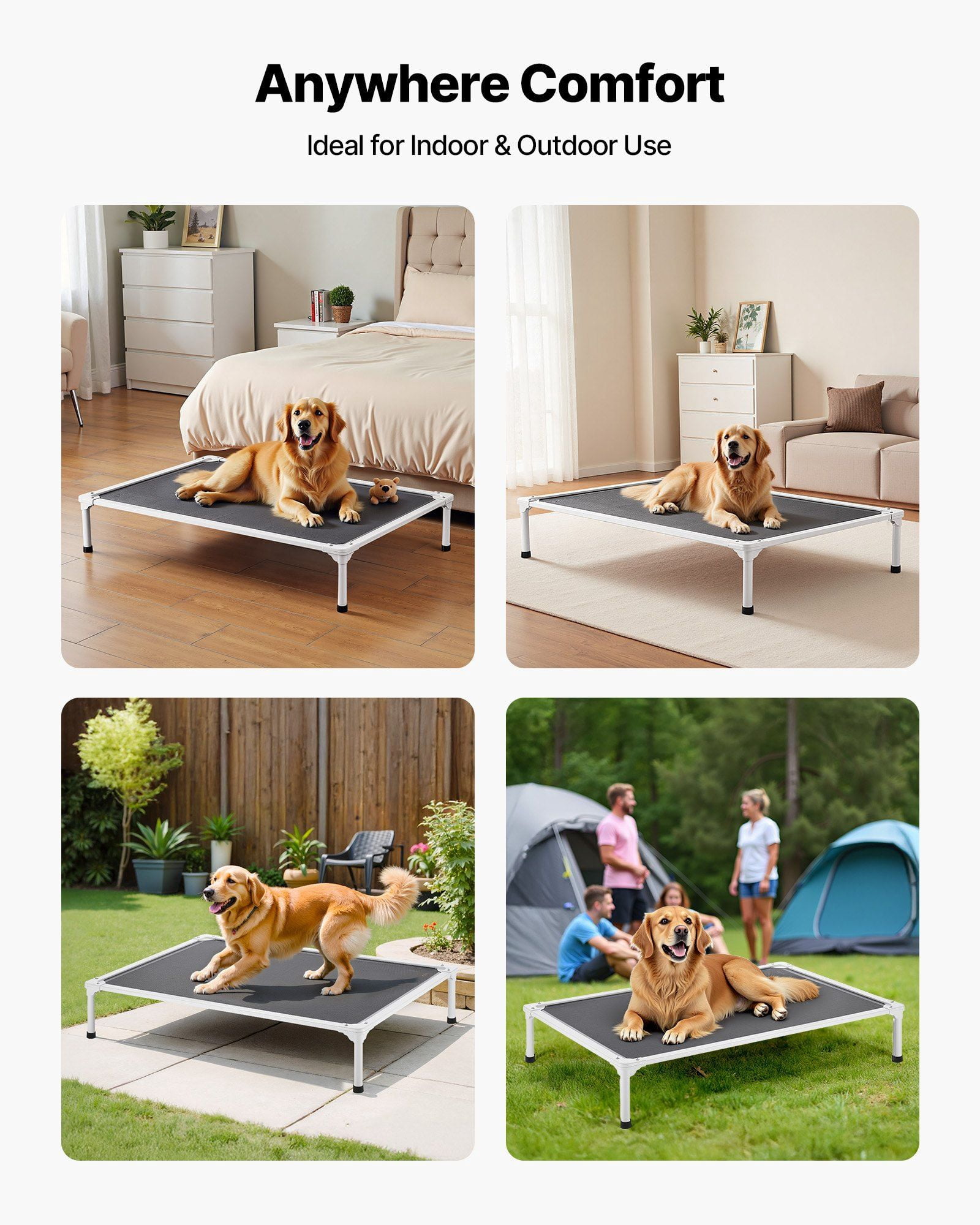 Elevated Dog Bed for Large Dogs Portable Raised Cot with Aluminum Frame Breathable Mesh Indoor Outdoor Cooling Hammock XL Gray