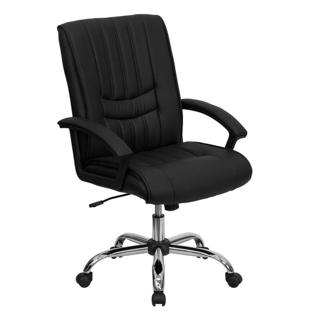 Mid-Back Black Leather Swivel Manager's Office Chair with Arms