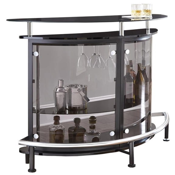 Curved Bar Table With Glass Doors And Shelves In Standard Finish