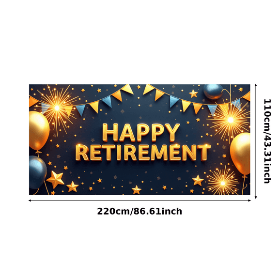 Elegant Balloon Design Happy Retirement Gold Celebration Banner for Indoor Decoration Office Party Event