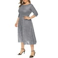 thumbnail image 5 of Eternatastic Womens Scooped Neckline Floral lace Top Plus Size Cocktail Party Midi Dress 4XL Gray, 5 of 5