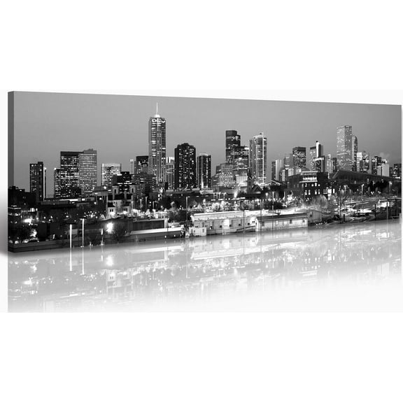 Aaheei Denver Skyline City Wall Art Prints - Black and White Panoramic Canvas Wall Decor, Modern Cityscape Paintings for Bedroom, Home, or Office, Beautiful Artwork Pictures,