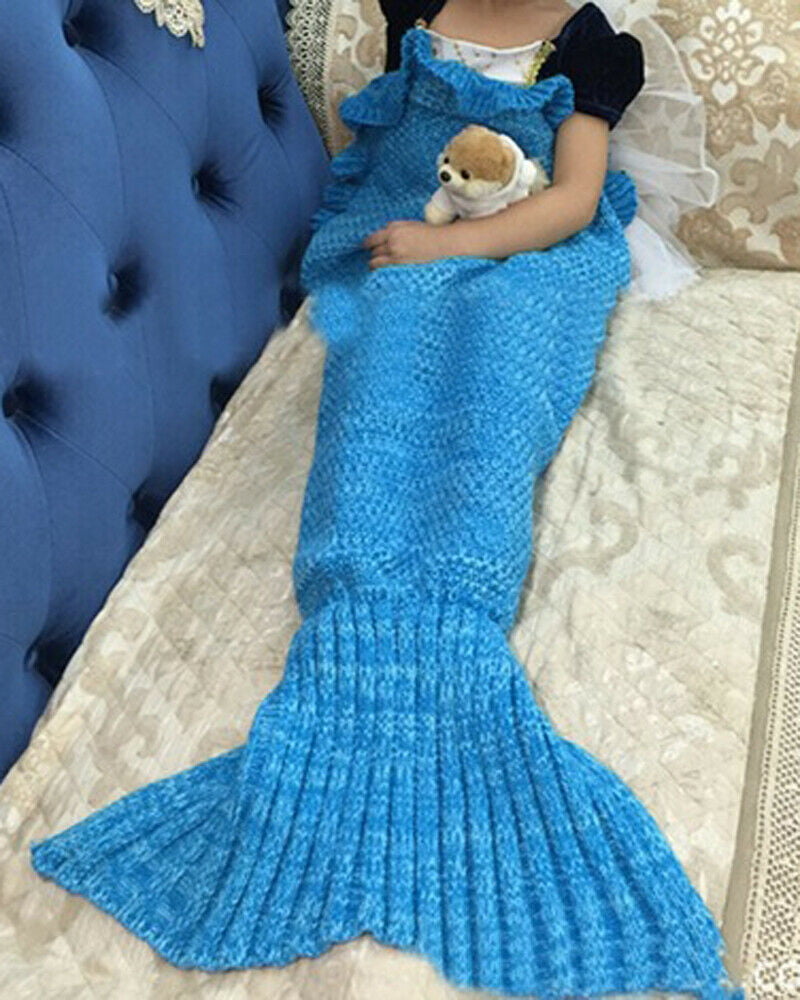 Knitted Mermaid Tail Design Warm Blanket For Adult Kids Baby Sofa Sleeping Bag 