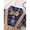 thumbnail image 5 of Baby Boys Dress Clothes, Plaid Print Short Sleeve Lapel Shirt with Bowtie and Suspender Short Set, Baby Boy Formal Set Summer Outfit, 5 of 8