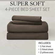 Jessy Home Bed Sheets Set 4 Piece Queen/Full Sheet Set Brown Gray Cotton Blend Fitted Sheet, Flat Sheet & 2 Pillowcases Bedding Set