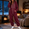 thumbnail image 4 of Women's Fleece Lined Hooded Jumpsuit Long Sleeve Zip Up One Piece Tracksuit Loose Fit Soft Warm Cozy Fall Winter Loungewear Y2K Streetwear with Pockets Wine, 4 of 7