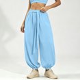 thumbnail image 4 of hoksml Women's Tie Waist Jogger Pants, Solid Color Loose Elastic Cuff Casual Trousers, 4 of 4