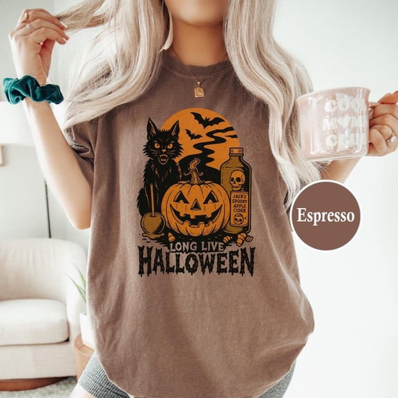 Comfort Colors 1717 Retro Halloween T-Shirt, Long Live Halloween, Spooky Season Pumpkin, Pumpkin And Black Cat Shirt
