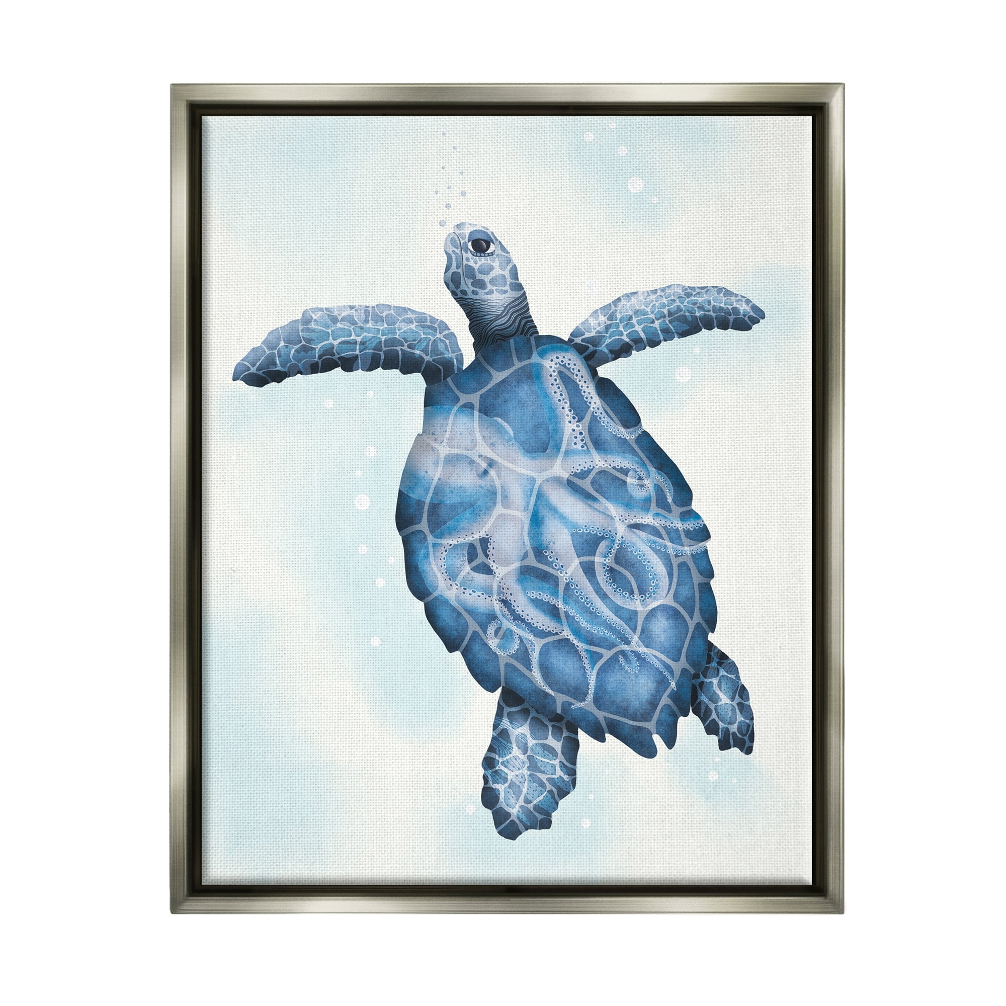 Stupell Industries Swimming Blue Sea Turtle Patterned Tentacles Shell Graphic Art Luster Gray Floating Framed Canvas Print Wall Art, Design by Darlene Seale